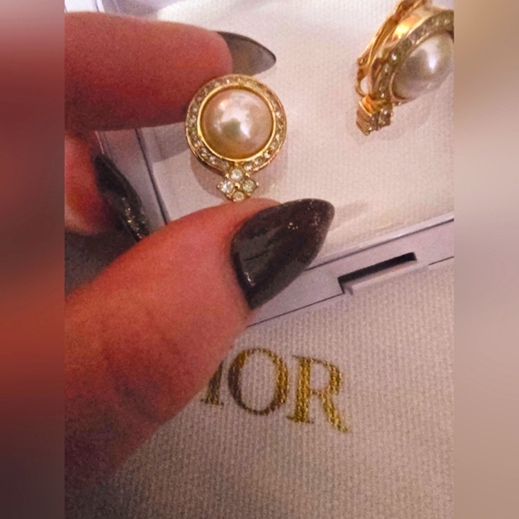 Christian Dior Opal W/ Rhinestone Gold Plated Clip On Earrings (W/ DUST BAG) - Picture 5 of 6